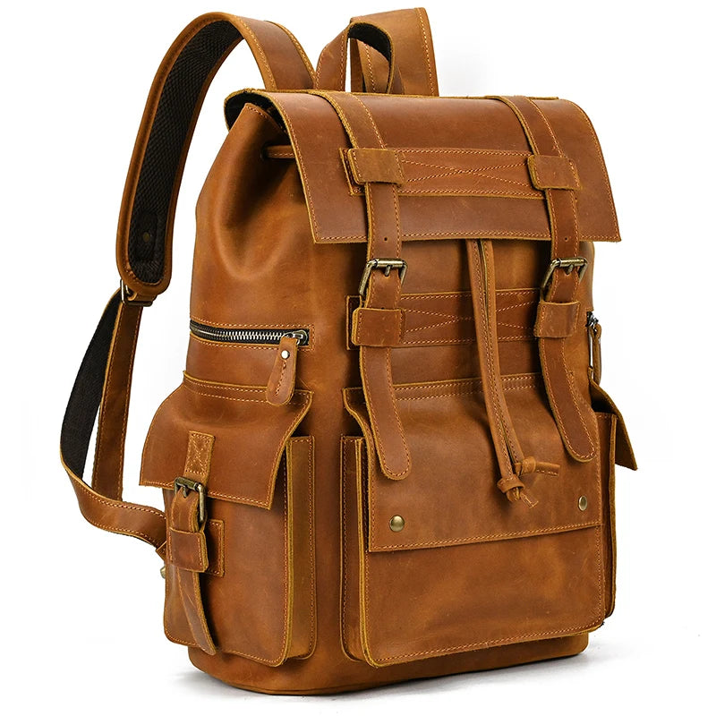 Newsbirds Genuine Leather Backpack - 17 Inch Laptop Travel Daypack