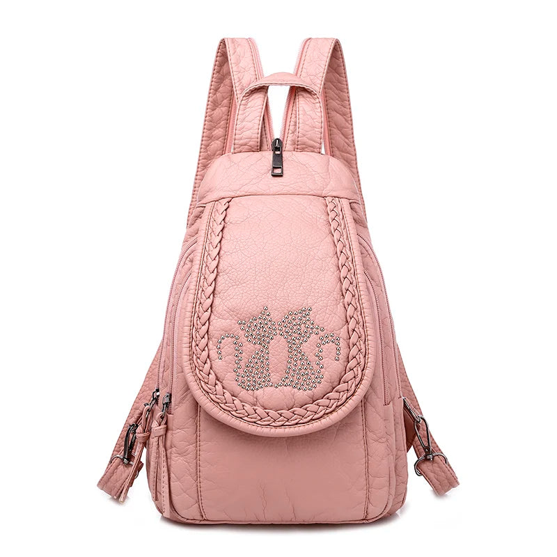 LANYIBAIGE Soft Washed Leather Backpack - Cute Small School Bag for Girls