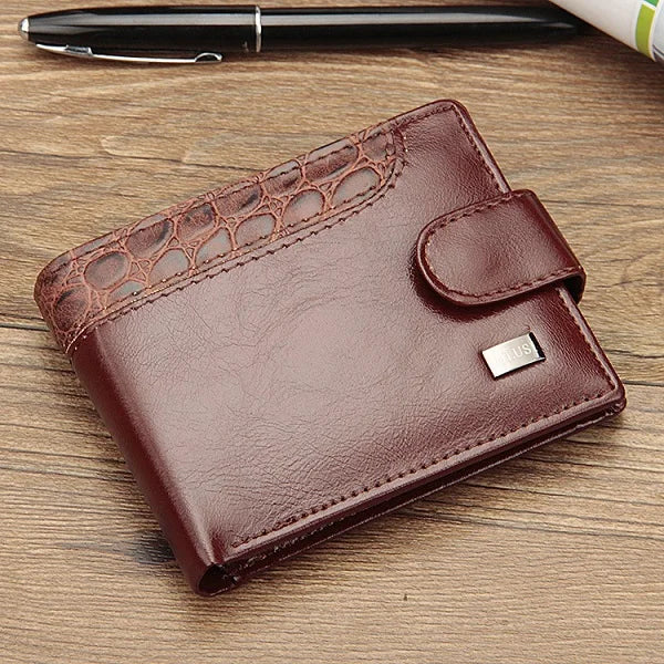 Men's Patchwork Leather Trifold Wallet with Coin Pocket