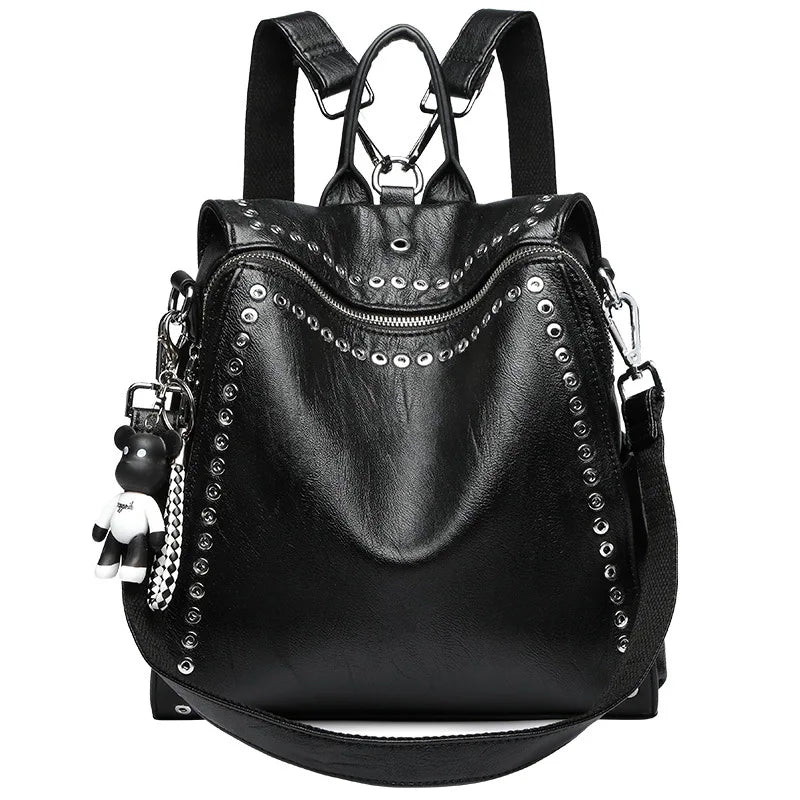 Genuine Leather Backpack with Rivet Details