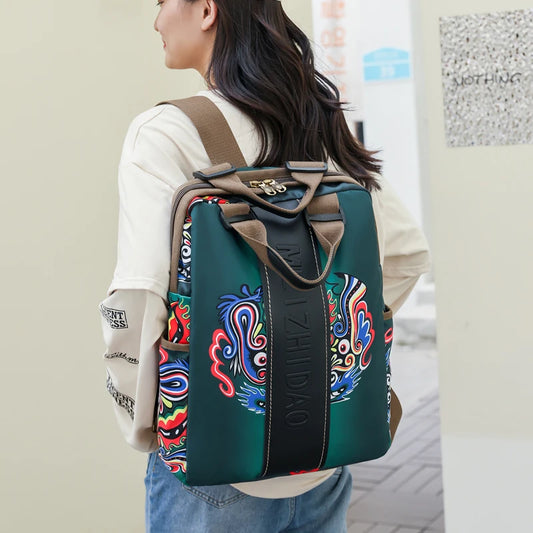 YILIJIAOREN Fashion Designer Canvas Backpack - Large Floral Rucksack for Women Students
