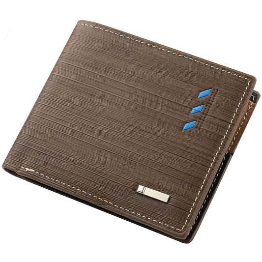 Men's Striped Leather Wallet with Multi-Function Card Holder