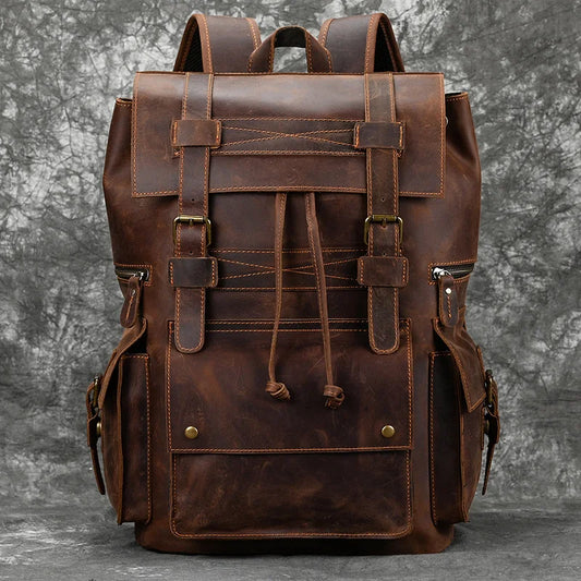 Newsbirds Genuine Leather Backpack - 17 Inch Laptop Travel Daypack