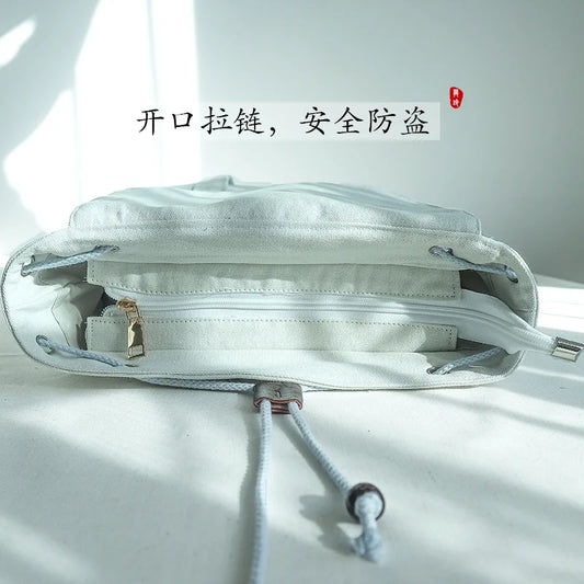 15-Inch Retro Chinese Embroidered Canvas Laptop Backpack - Handmade Drawstring Rucksack