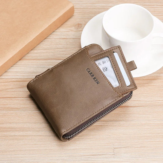 Men's RFID Trifold Wallet with ID Window - Retro PU Leather