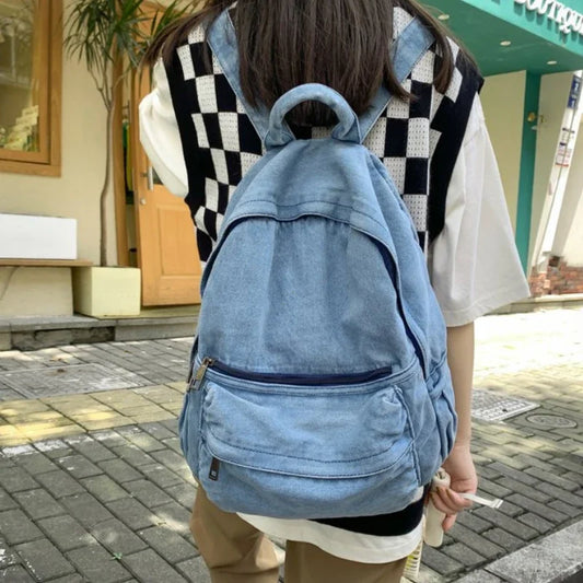 YIYUEQIANLI Gray Denim Backpack - Leisure Travel Fashion Schoolbag
