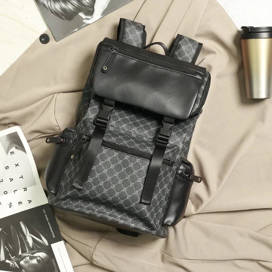 Men's Floral Print PU Leather Backpack