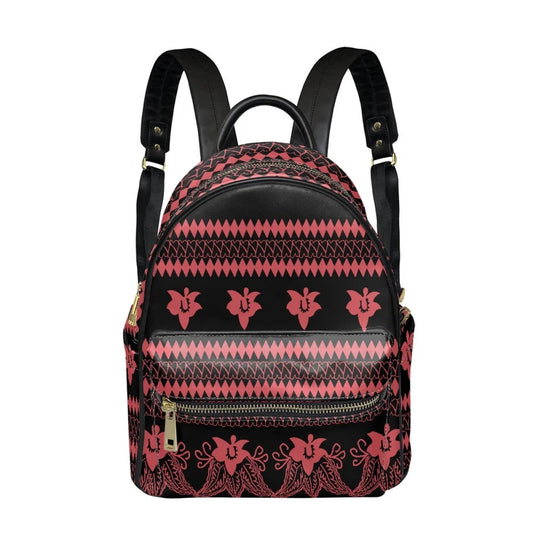 Polynesian Tribal Plumeria Hibiscus Print Backpack - Fashion PU Leather for Teenage Girls