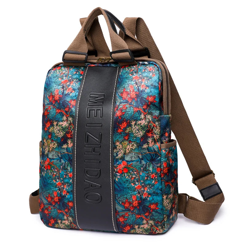 YILIJIAOREN Fashion Designer Canvas Backpack - Large Floral Rucksack for Women Students