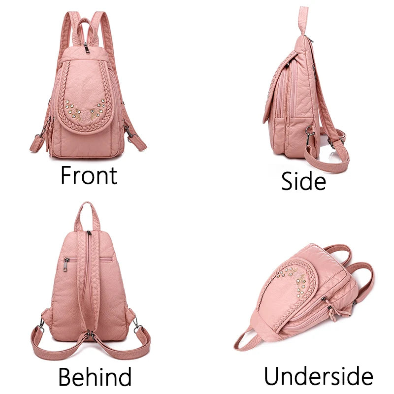 LANYIBAIGE Soft Washed Leather Backpack - Cute Small School Bag for Girls