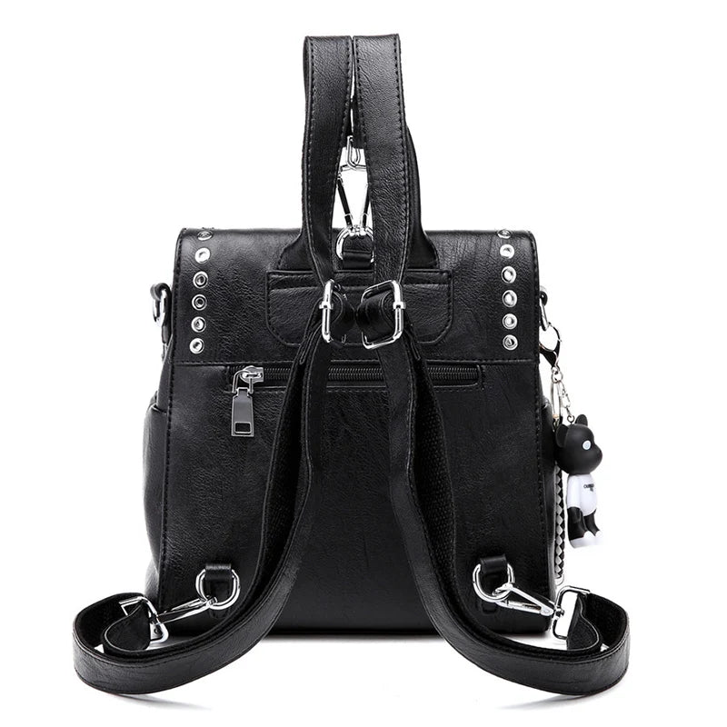 Genuine Leather Backpack with Rivet Details
