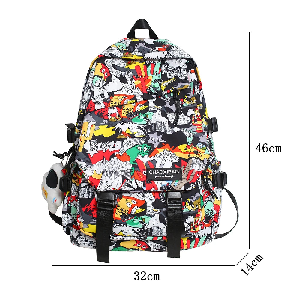 Graffiti Print Nylon Backpack
