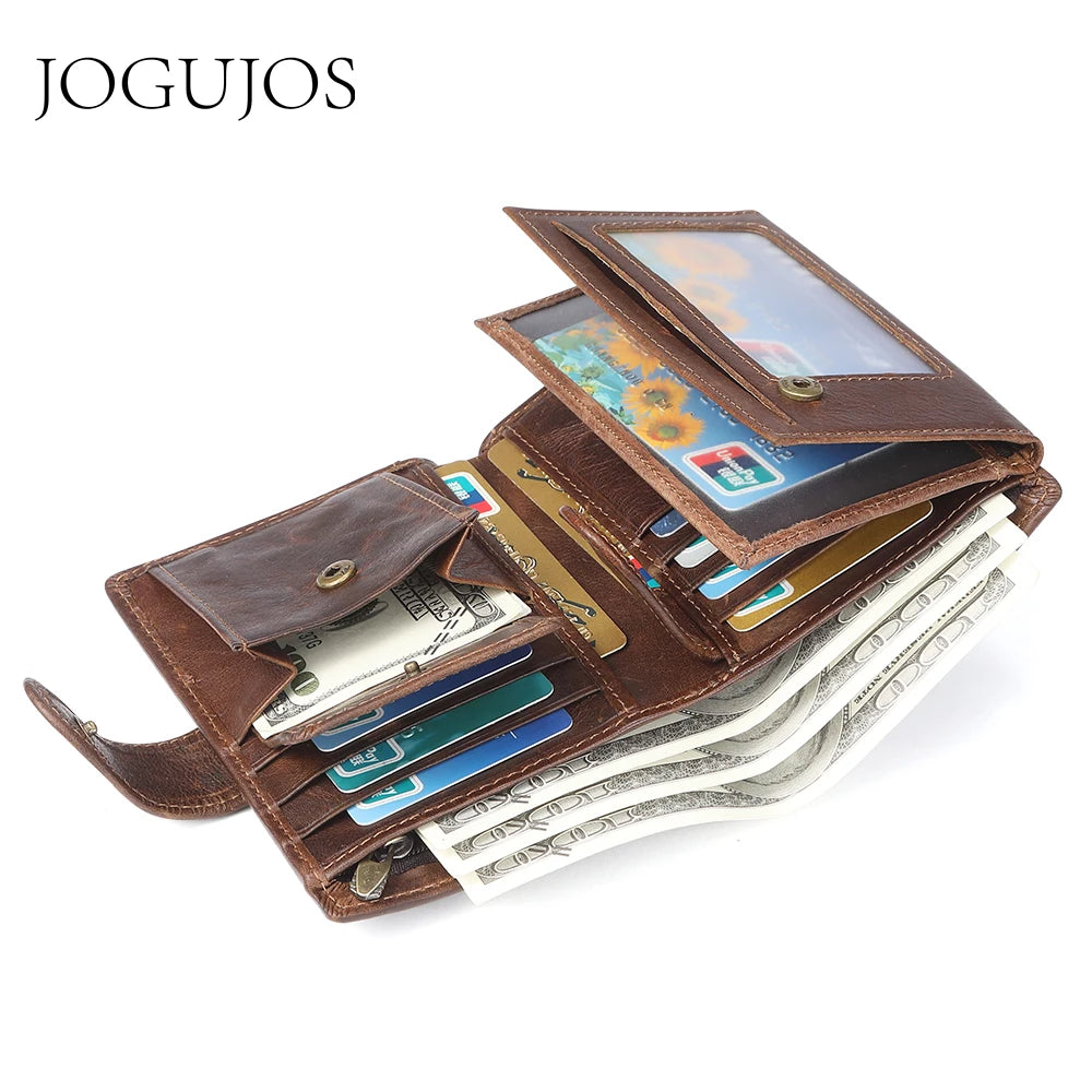JOGUJOS Crazy Horse Leather Men's RFID Wallet Travel Organizer