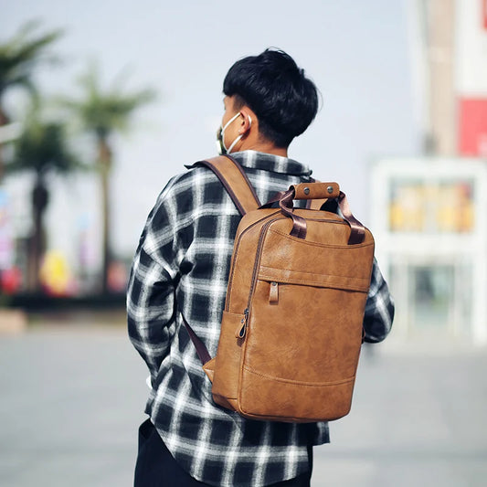 DIDA BEAR PU Leather Backpack - Large Laptop Bag Preppy Schoolbag for Teenagers