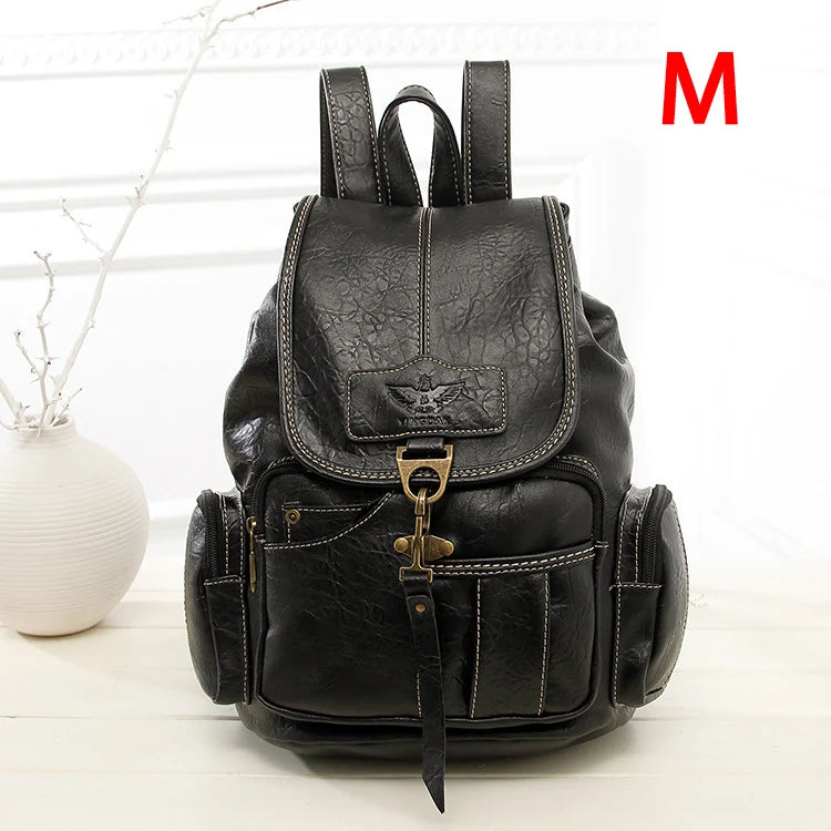 Luxy moon Vintage PU Leather Backpack - Large Drawstring School Bag for Teenage Girls