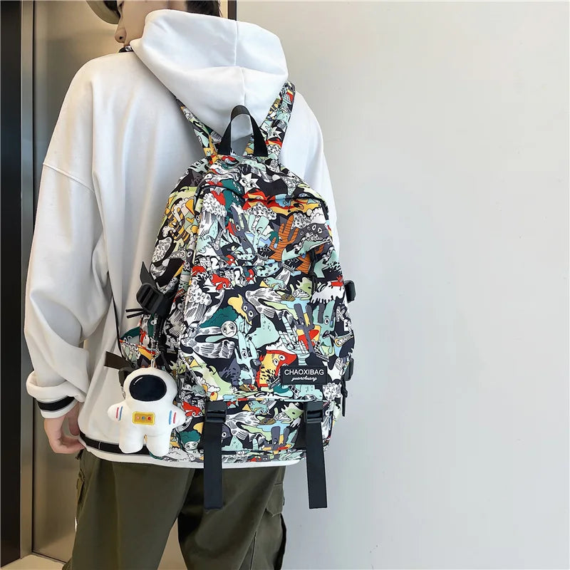 Graffiti Print Nylon Backpack