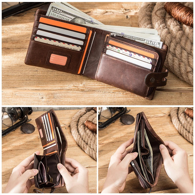 CONTACT'S Crazy Horse Leather Men's Wallet with Coin Purse