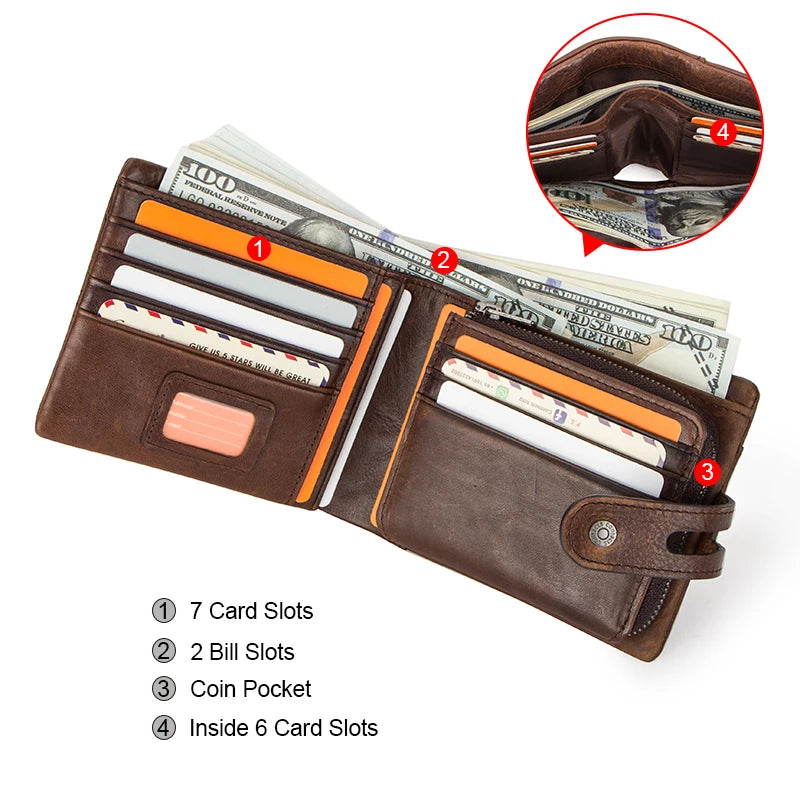 CONTACT'S Crazy Horse Leather Men's Wallet with Coin Purse