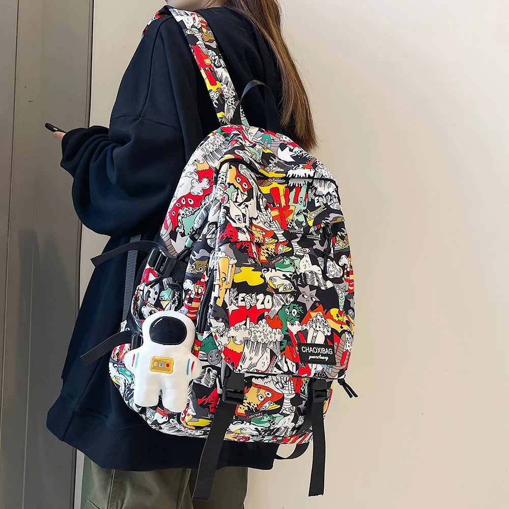 Graffiti Print Nylon Backpack