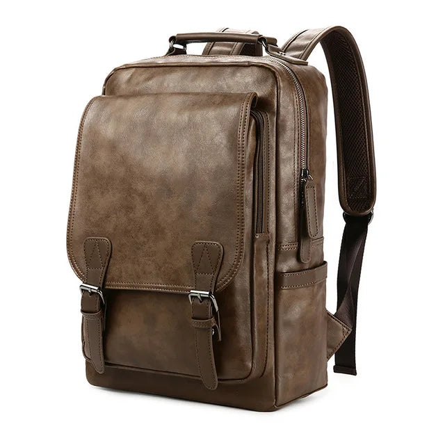 Luxury Waterproof PU Leather Laptop Backpack - School Travel Bag for Men