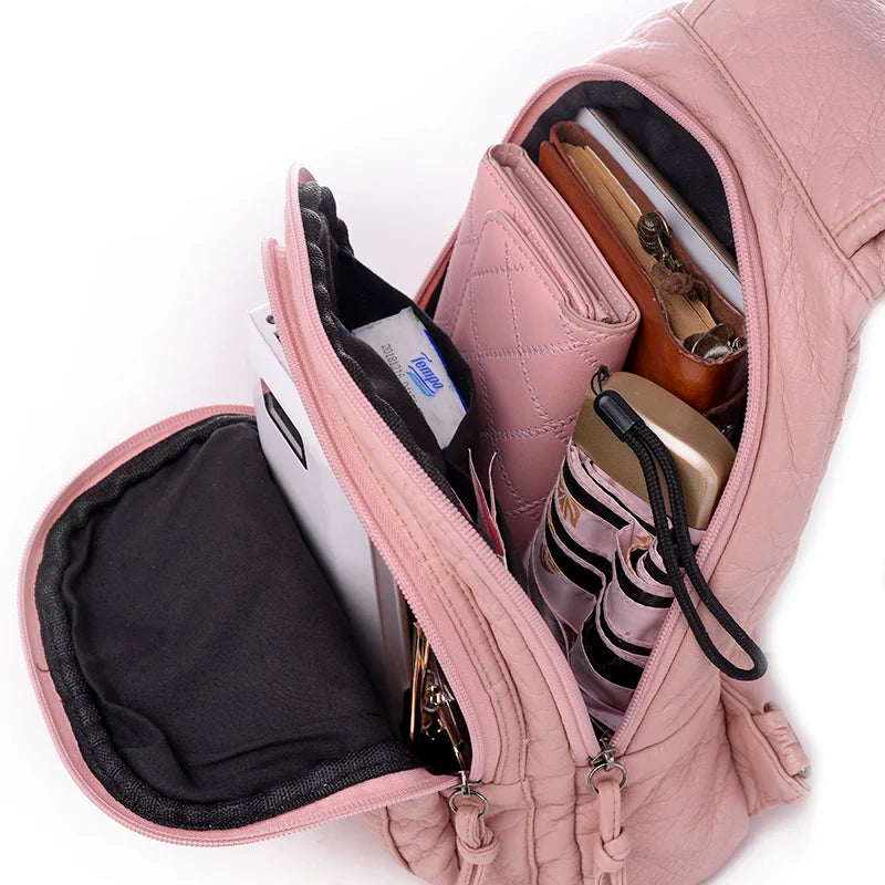 LANYIBAIGE Soft Washed Leather Backpack - Cute Small School Bag for Girls