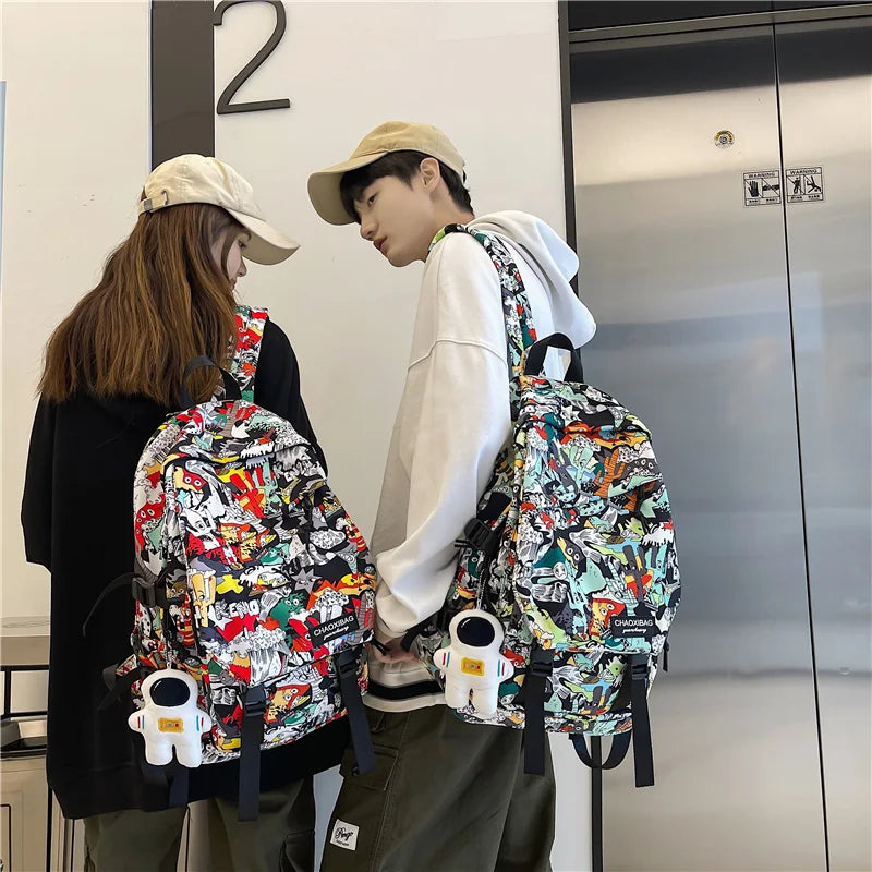 Graffiti Print Nylon Backpack
