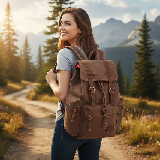 AUGUR Vintage Canvas Backpack - Large Capacity Travel Laptop Bag