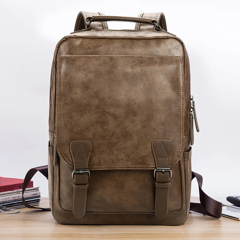 Luxury Waterproof PU Leather Laptop Backpack - School Travel Bag for Men