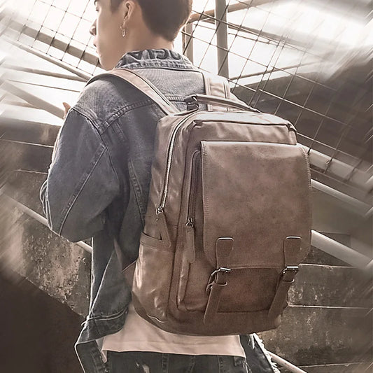 Luxury Waterproof PU Leather Laptop Backpack - School Travel Bag for Men