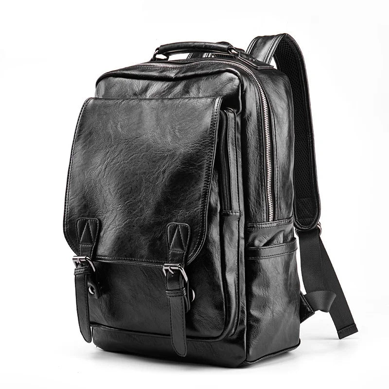 Luxury Waterproof PU Leather Laptop Backpack - School Travel Bag for Men