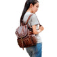Luxy moon Vintage PU Leather Backpack - Large Drawstring School Bag for Teenage Girls