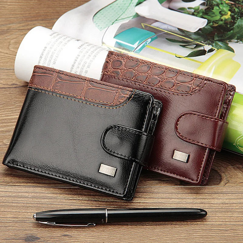 Men's Patchwork Leather Trifold Wallet with Coin Pocket