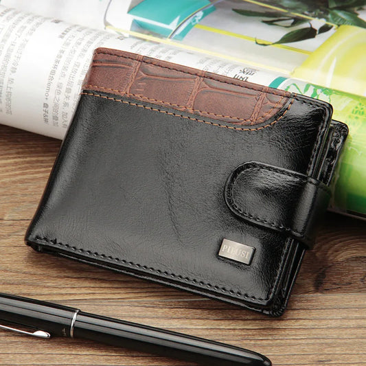 Men's Patchwork Leather Trifold Wallet with Coin Pocket