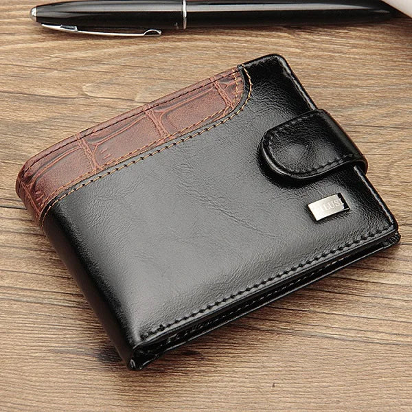 Men's Patchwork Leather Trifold Wallet with Coin Pocket