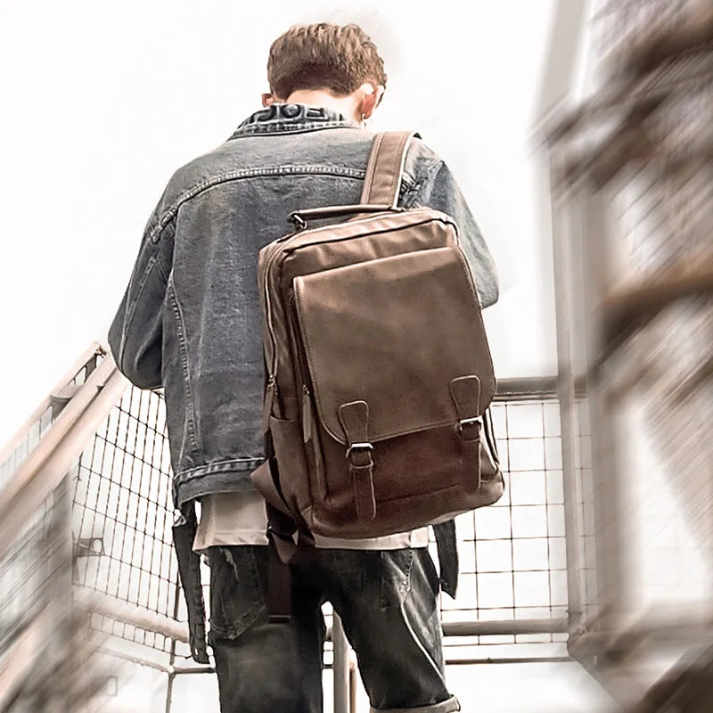 Luxury Waterproof PU Leather Laptop Backpack - School Travel Bag for Men