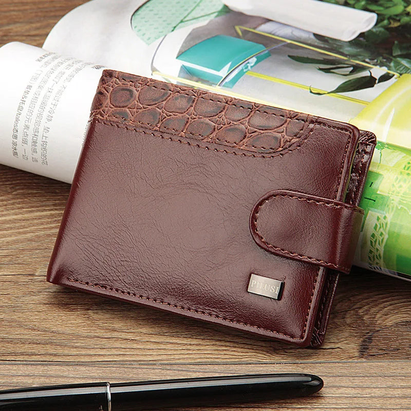 Men's Patchwork Leather Trifold Wallet with Coin Pocket