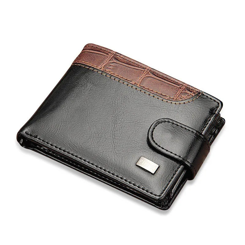 Men's Patchwork Leather Trifold Wallet with Coin Pocket