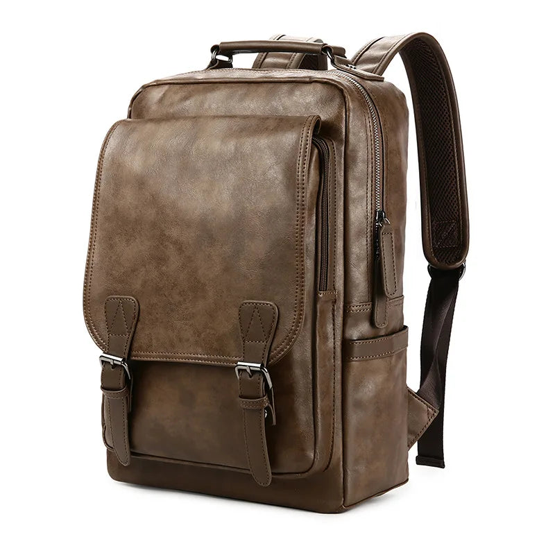 Luxury Waterproof PU Leather Laptop Backpack - School Travel Bag for Men