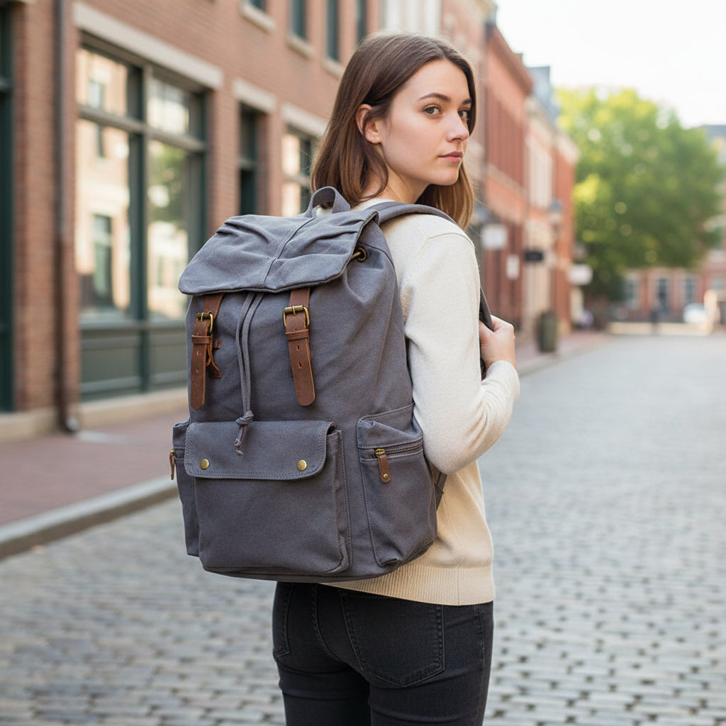 Vintage Leather Canvas Backpack