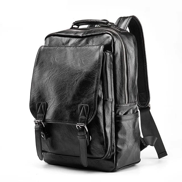 Luxury Waterproof PU Leather Laptop Backpack - School Travel Bag for Men