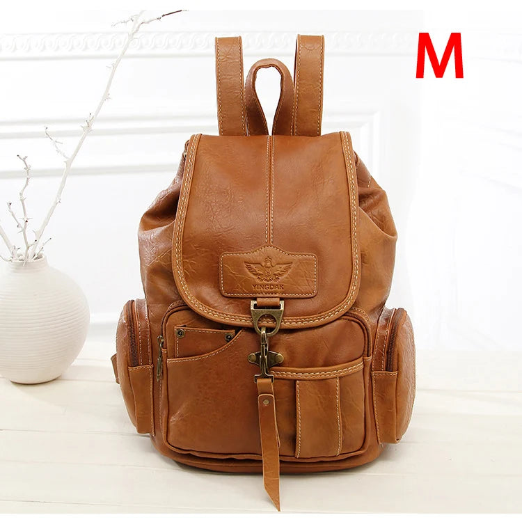 Luxy moon Vintage PU Leather Backpack - Large Drawstring School Bag for Teenage Girls