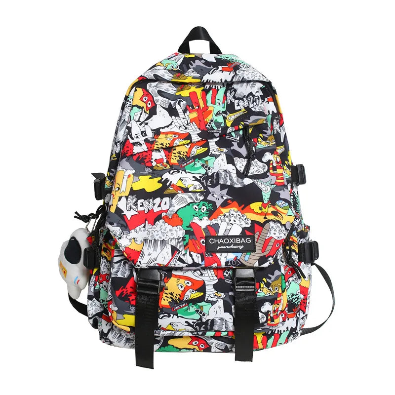 Graffiti Print Nylon Backpack