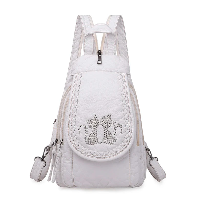 LANYIBAIGE Soft Washed Leather Backpack - Cute Small School Bag for Girls