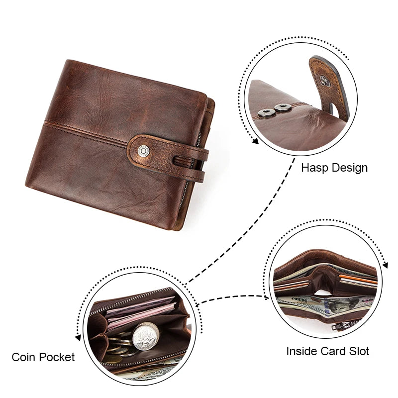 CONTACT'S Crazy Horse Leather Men's Wallet with Coin Purse