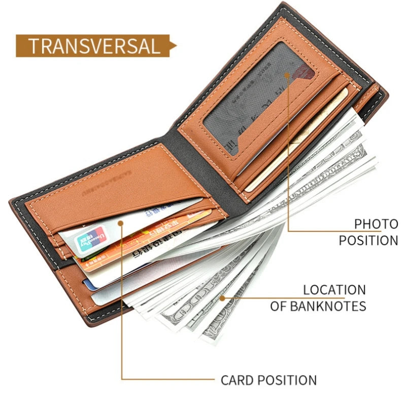 Men's Striped Leather Wallet with Multi-Function Card Holder