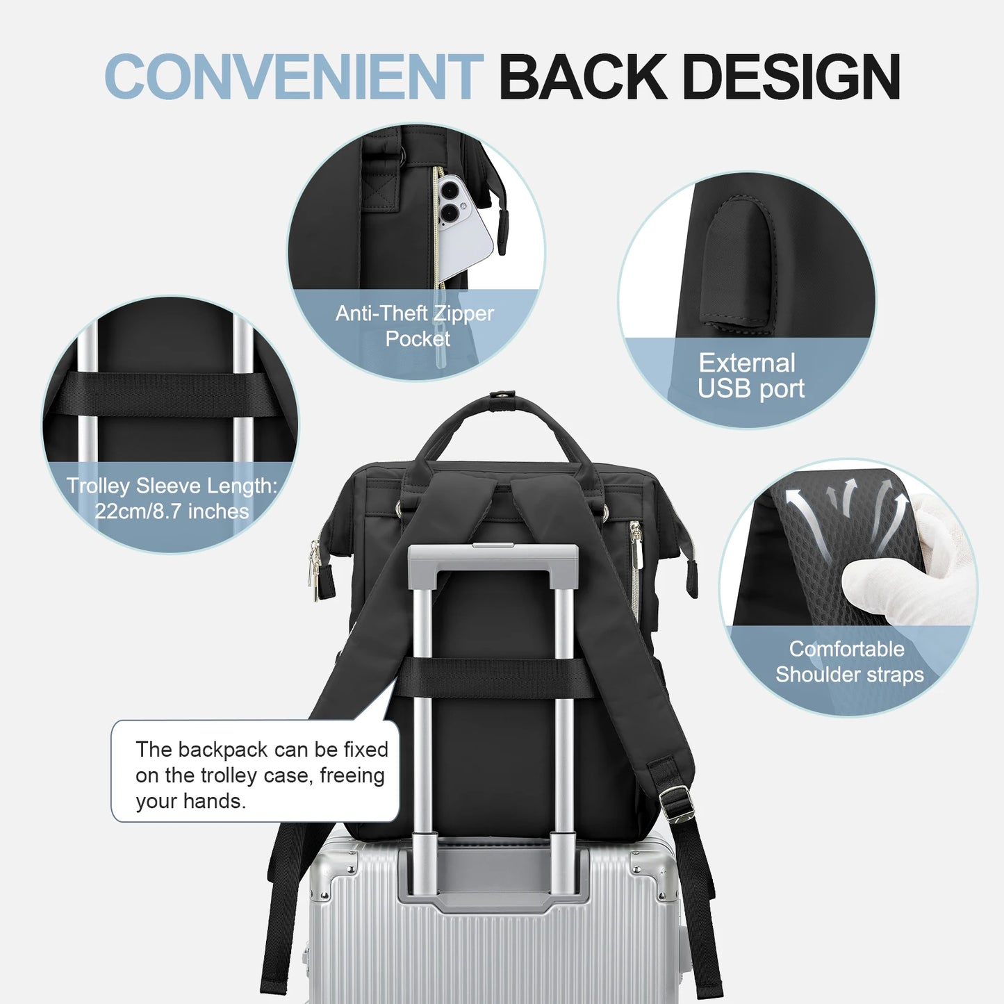 Women's Water-Resistant Laptop Backpack with USB Port - Professional Travel & Work Bag