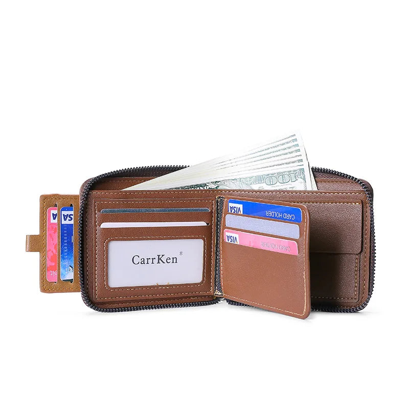 Men's RFID Trifold Wallet with ID Window - Retro PU Leather