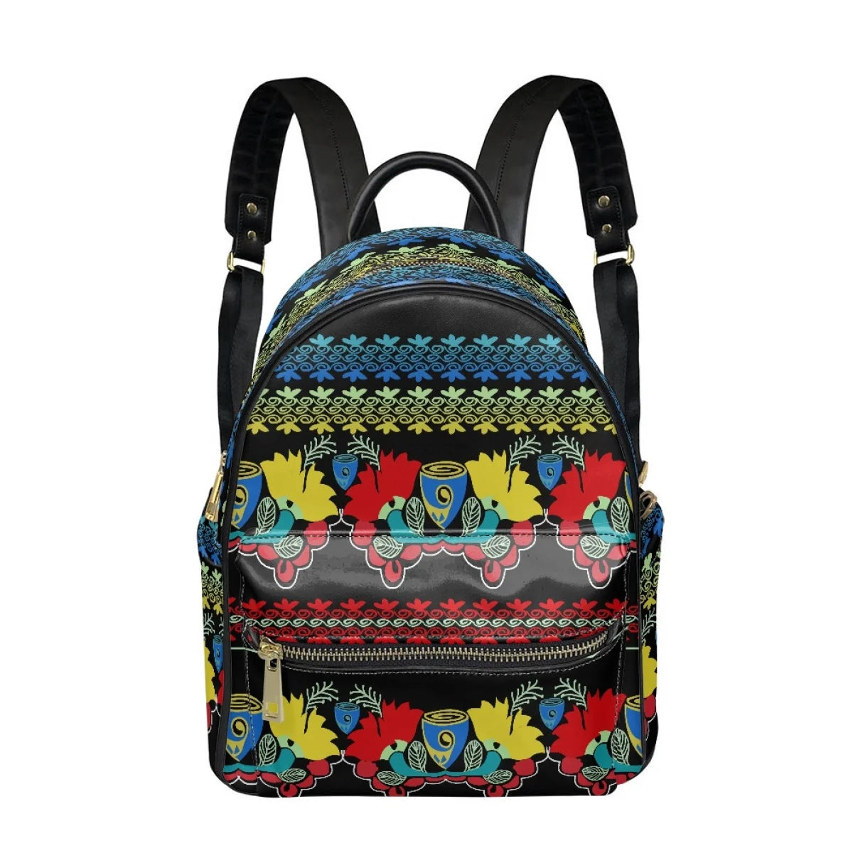 Polynesian Tribal Plumeria Hibiscus Print Backpack - Fashion PU Leather for Teenage Girls