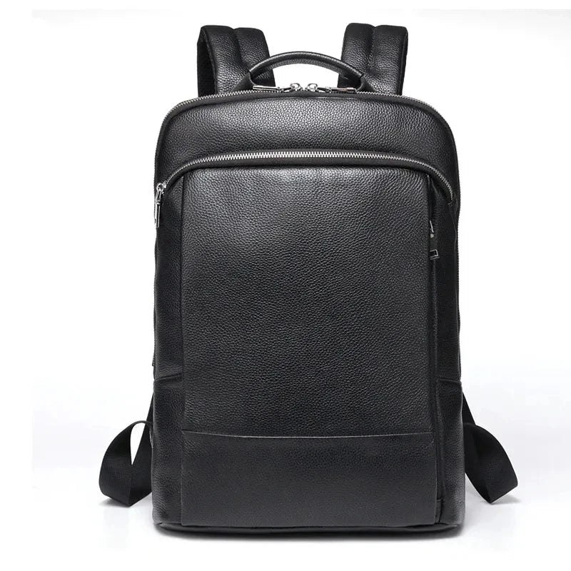 Genuine Leather Business Backpack with USB Charging