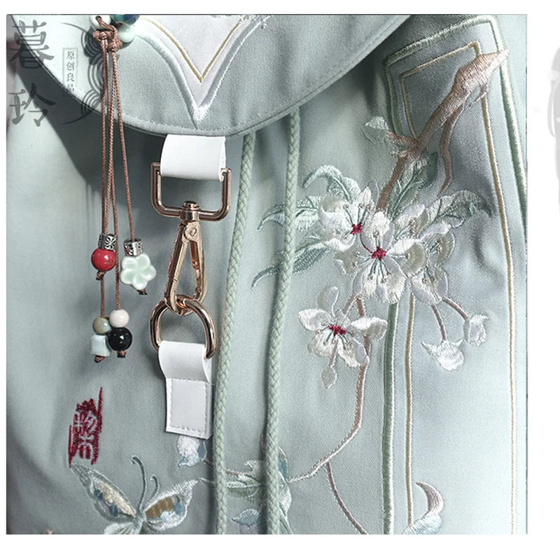 15-Inch Retro Chinese Embroidered Canvas Laptop Backpack - Handmade Drawstring Rucksack